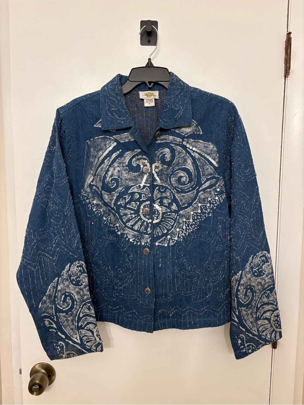 Sandy Starkman Beaded Sequined Denim Jacket Vintage Art-to-Wear Size XL